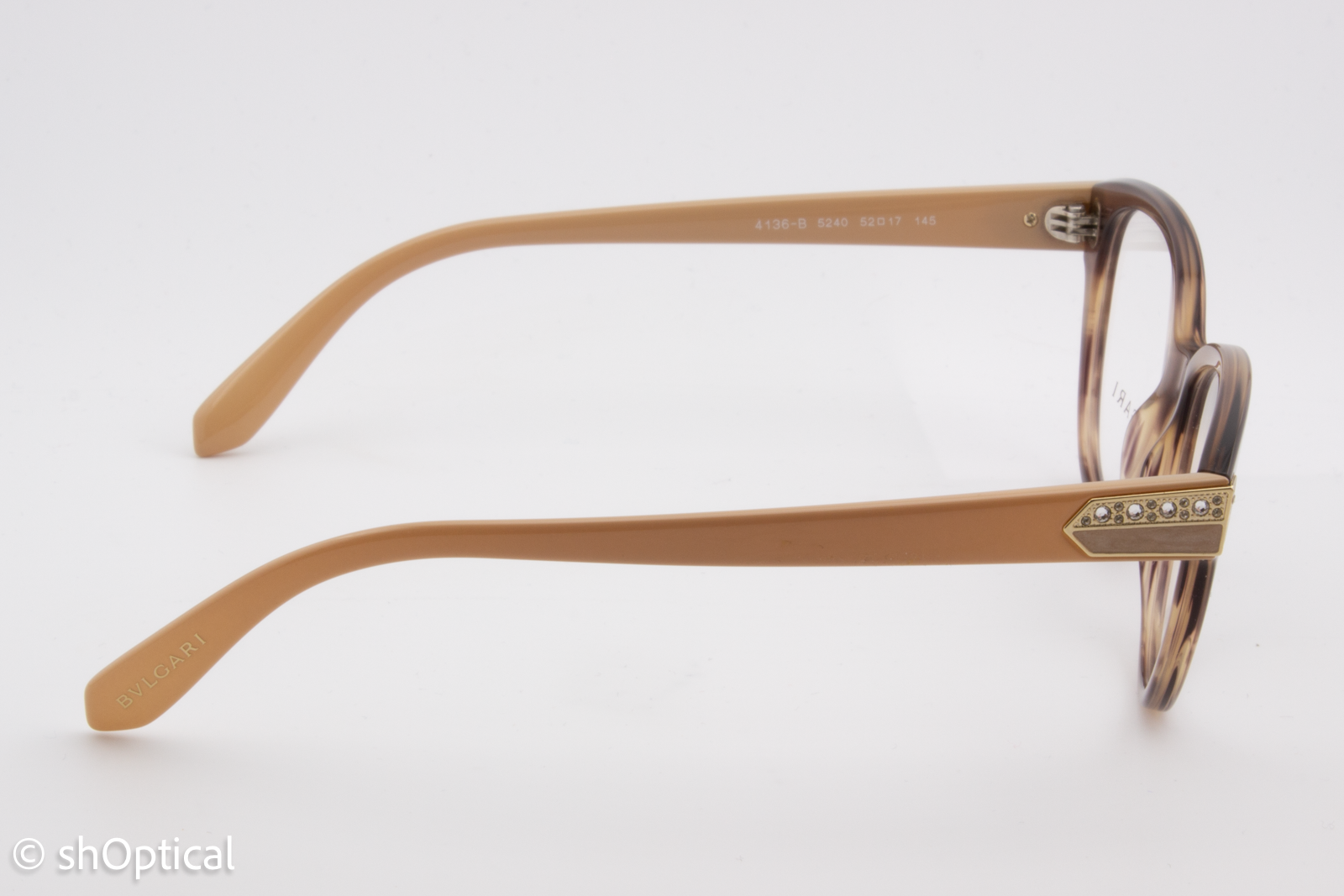 Bvlgari 4136-B  Female Cat Eye Glasses Frame Striped Brown 52mm