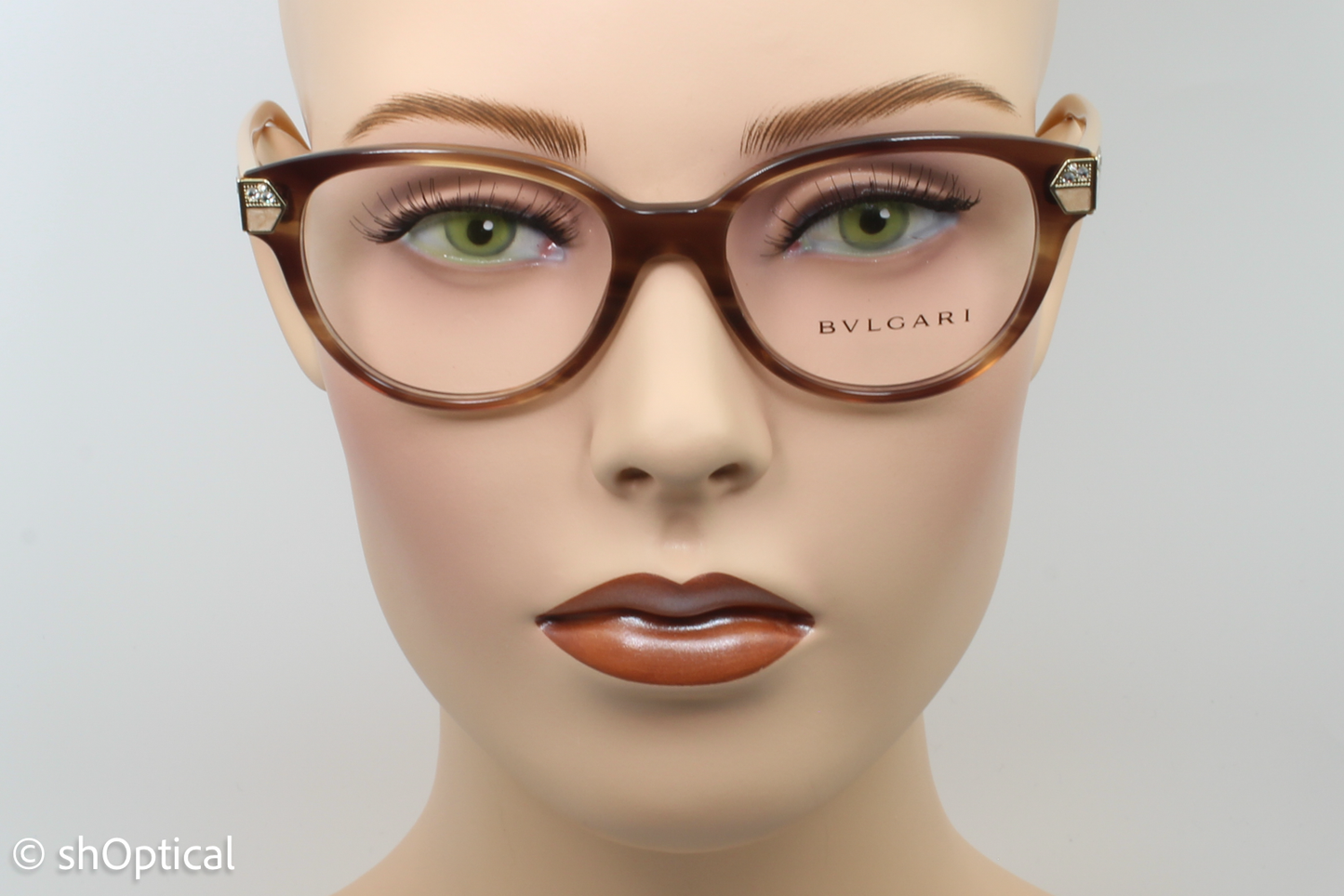 Bvlgari 4136-B  Female Cat Eye Glasses Frame Striped Brown 52mm