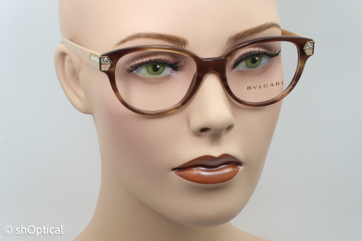 Bvlgari 4136-B  Female Cat Eye Glasses Frame Striped Brown 52mm