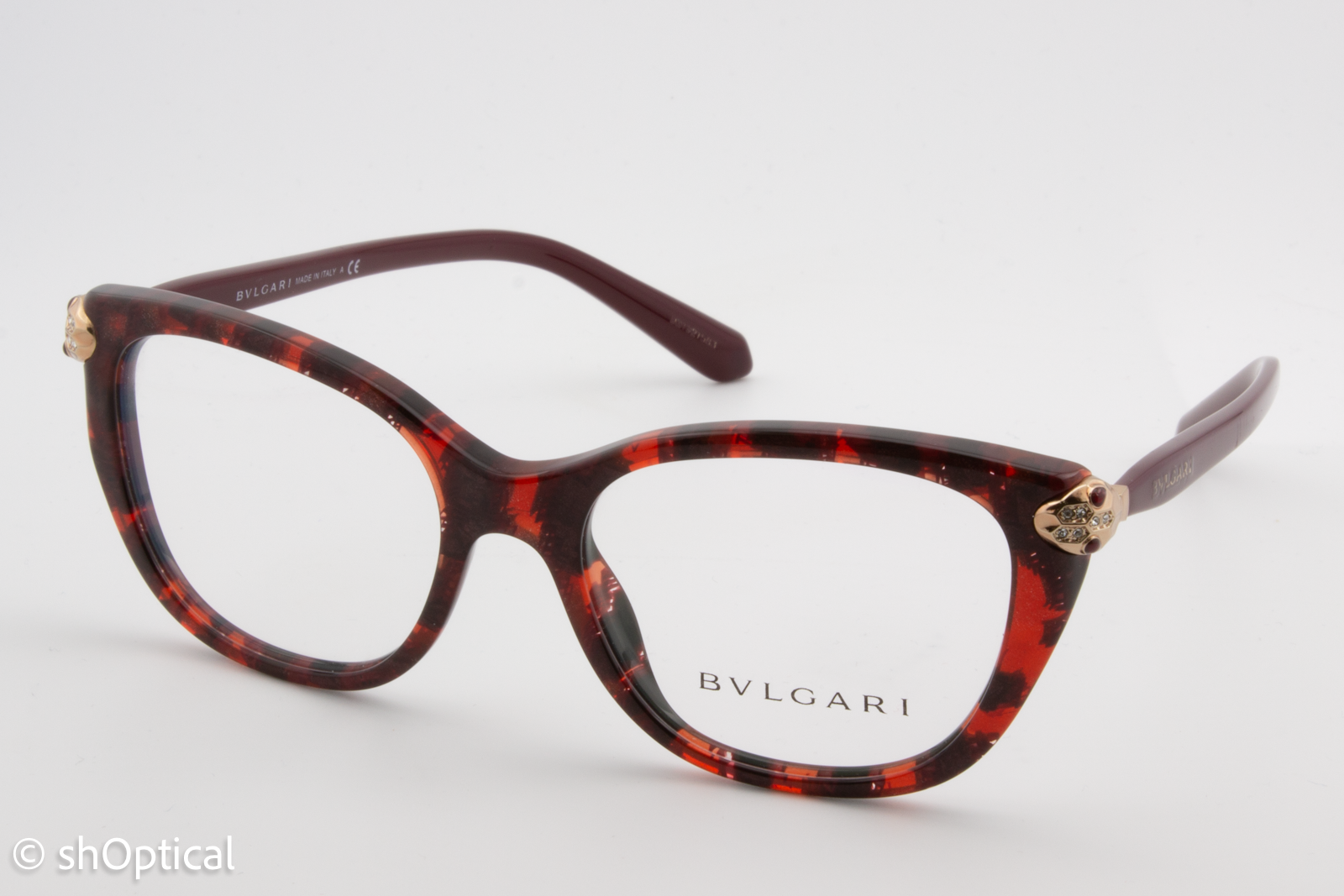 Bvlgari 4140-B  Female Square Glasses Frame Red Mamba 52mm