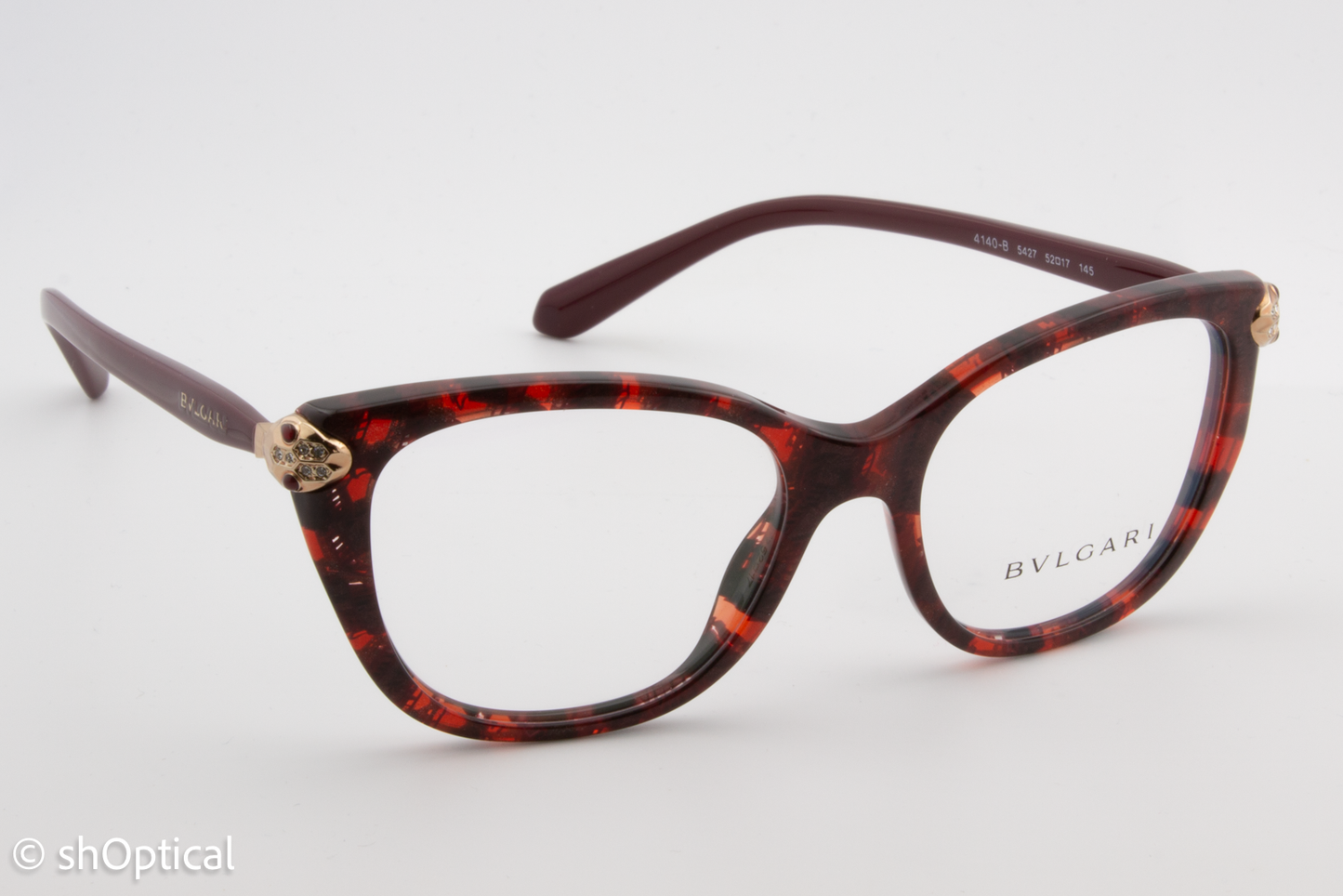 Bvlgari 4140-B  Female Square Glasses Frame Red Mamba 52mm