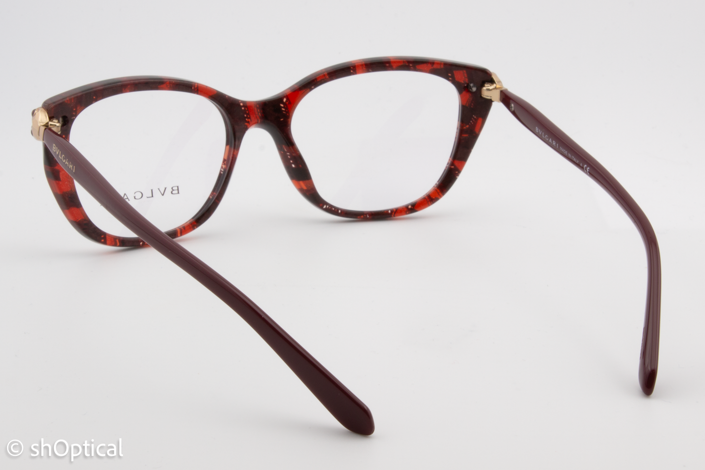 Bvlgari 4140-B  Female Square Glasses Frame Red Mamba 52mm