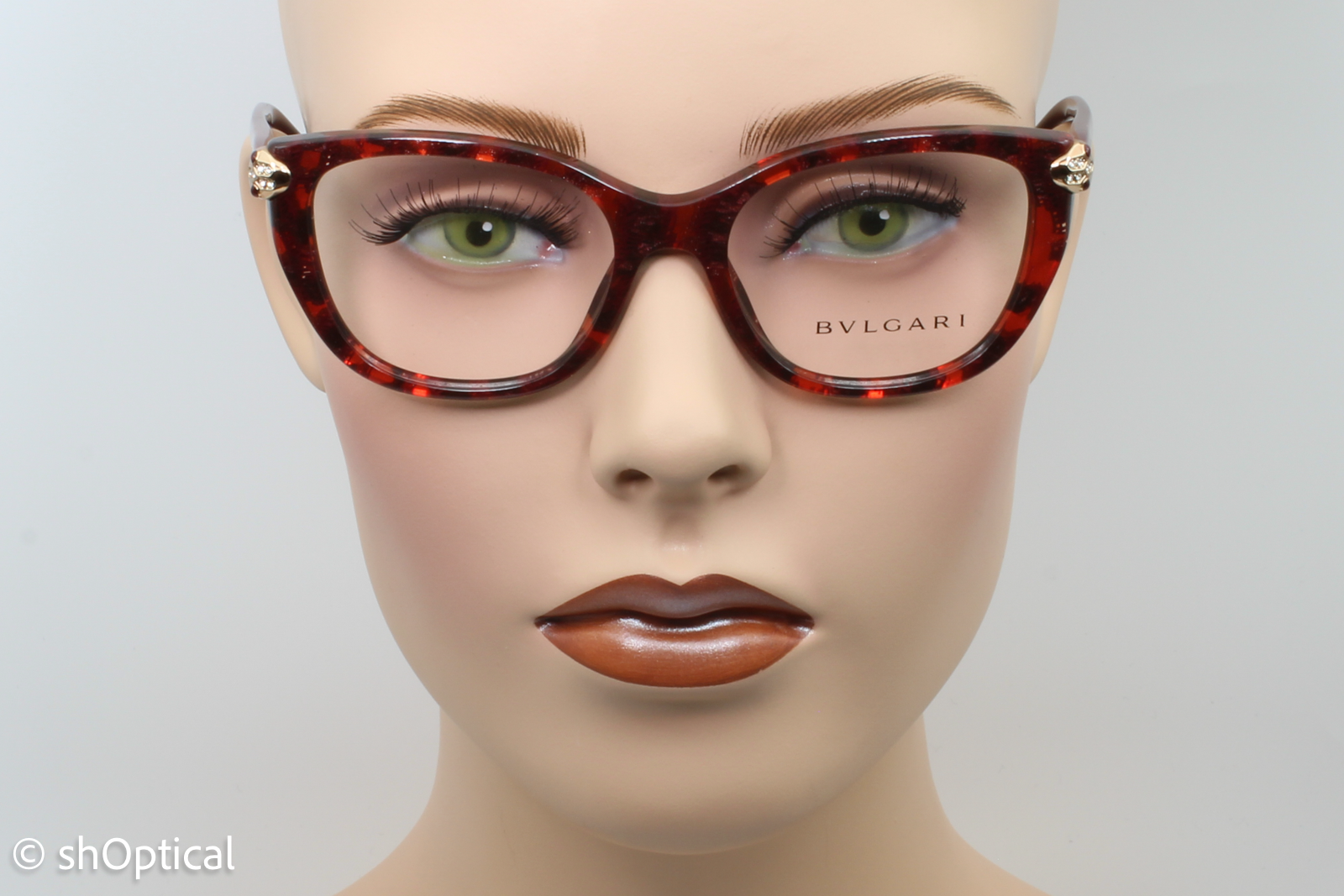 Bvlgari 4140-B  Female Square Glasses Frame Red Mamba 52mm