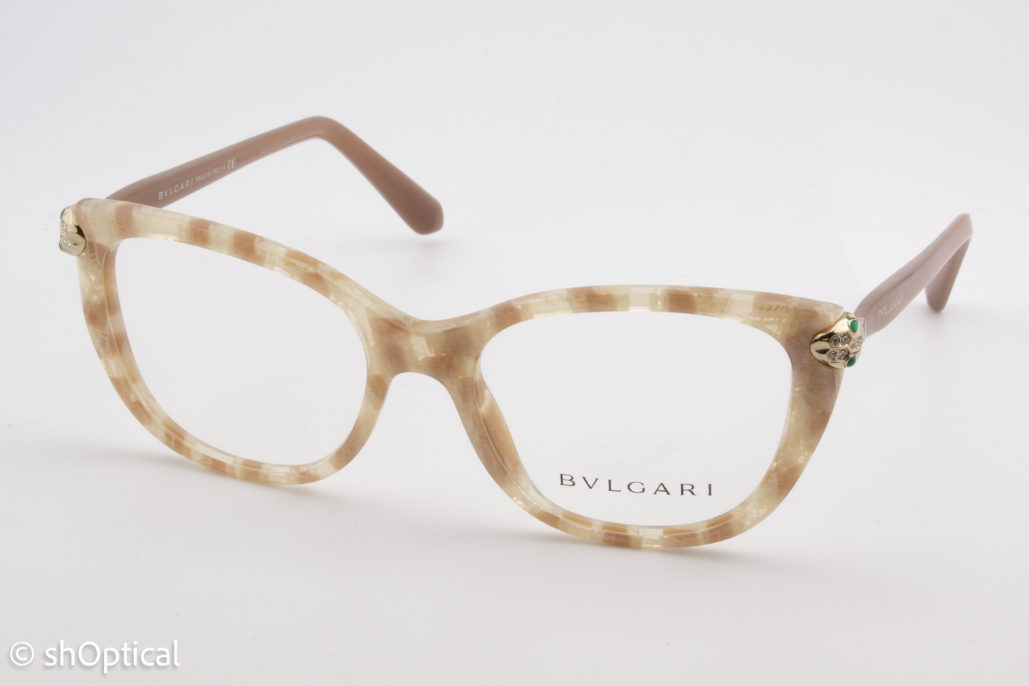 Bvlgari 4140-B  Female Square Glasses Frame Beige Mamba 52mm