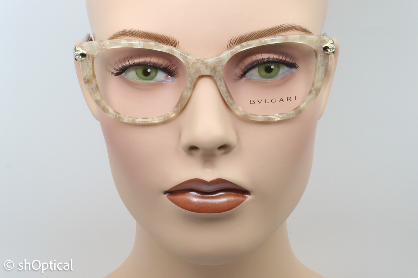 Bvlgari 4140-B  Female Square Glasses Frame Beige Mamba 52mm
