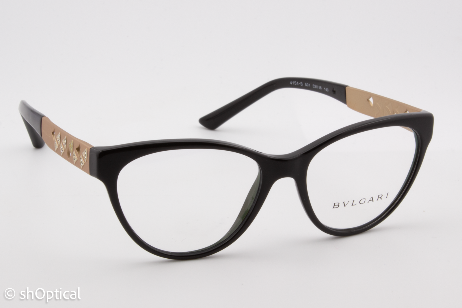 Bvlgari 4154-B  Female Cat Eye Glasses Frame Black 52mm