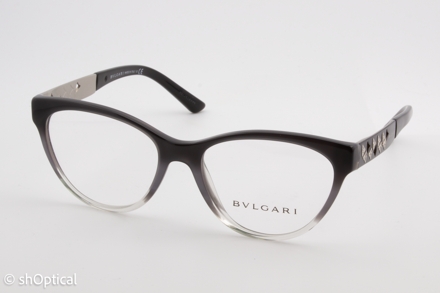 Bvlgari 4154-B  Female Cat Eye Glasses Frame Black Gradient Grey 52mm