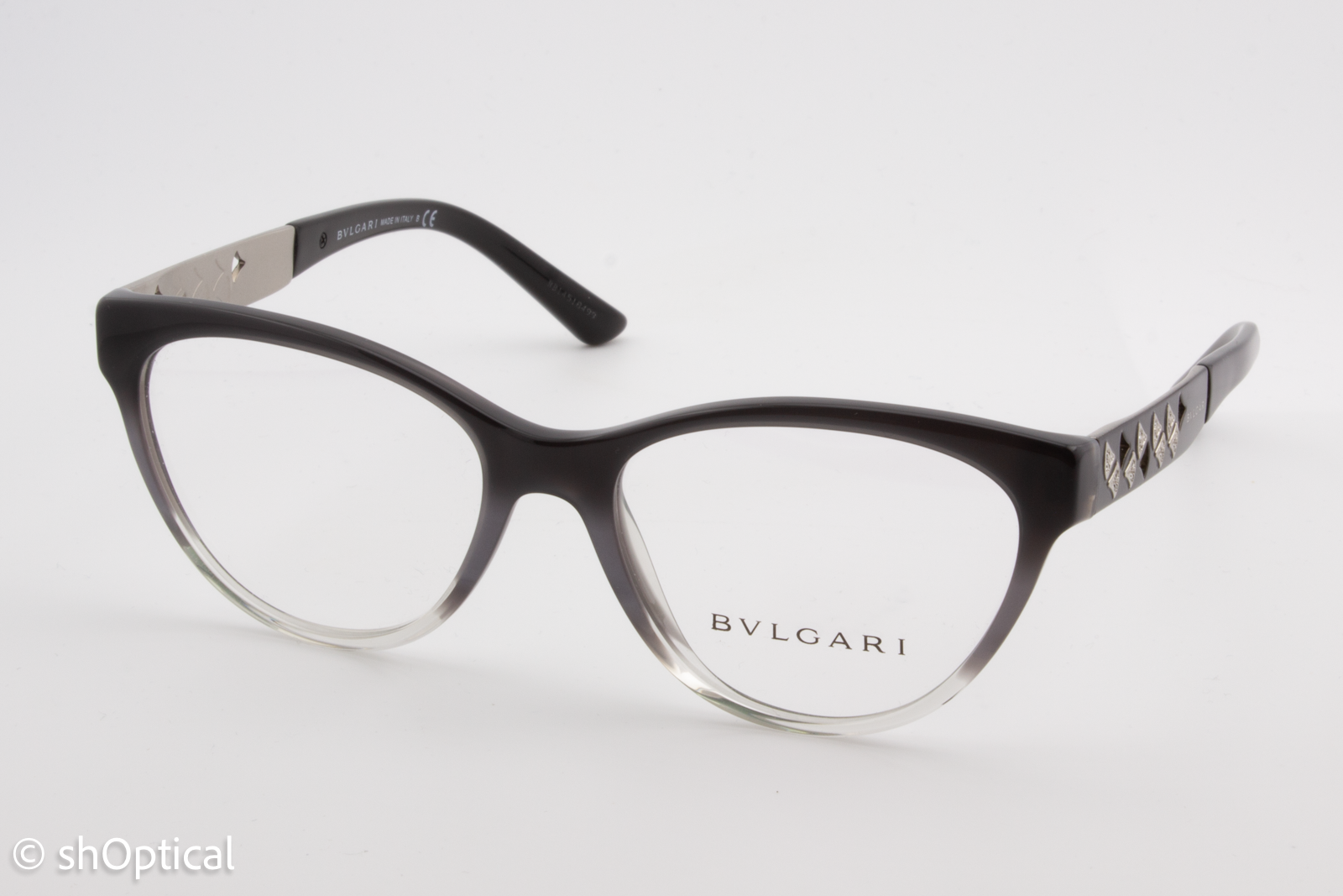 Bvlgari 4154-B  Female Cat Eye Glasses Frame Black Gradient Grey 52mm