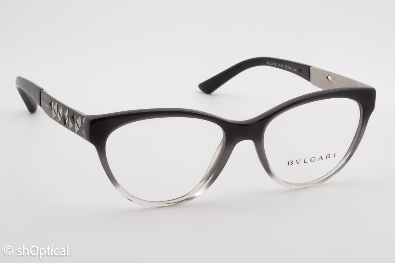 Bvlgari 4154-B  Female Cat Eye Glasses Frame Black Gradient Grey 52mm