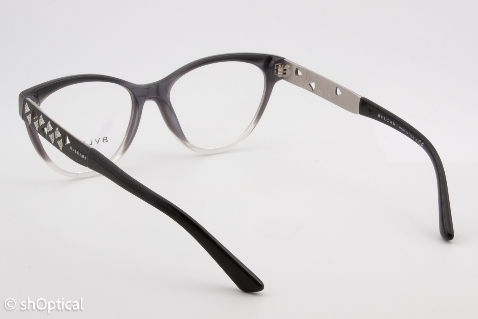 Bvlgari 4154-B  Female Cat Eye Glasses Frame Black Gradient Grey 52mm