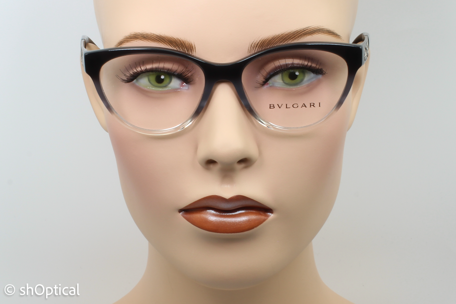 Bvlgari 4154-B  Female Cat Eye Glasses Frame Black Gradient Grey 52mm