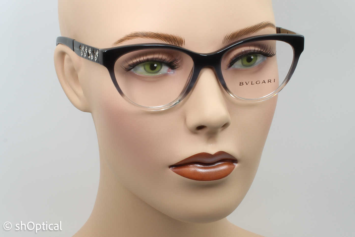 Bvlgari 4154-B  Female Cat Eye Glasses Frame Black Gradient Grey 52mm