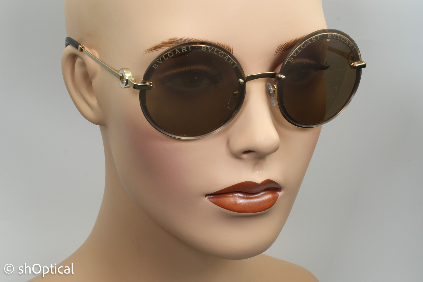 Bvlgari 6149-B 278/4Z Womens Rimless Sunglasses Pale Gold 56mm