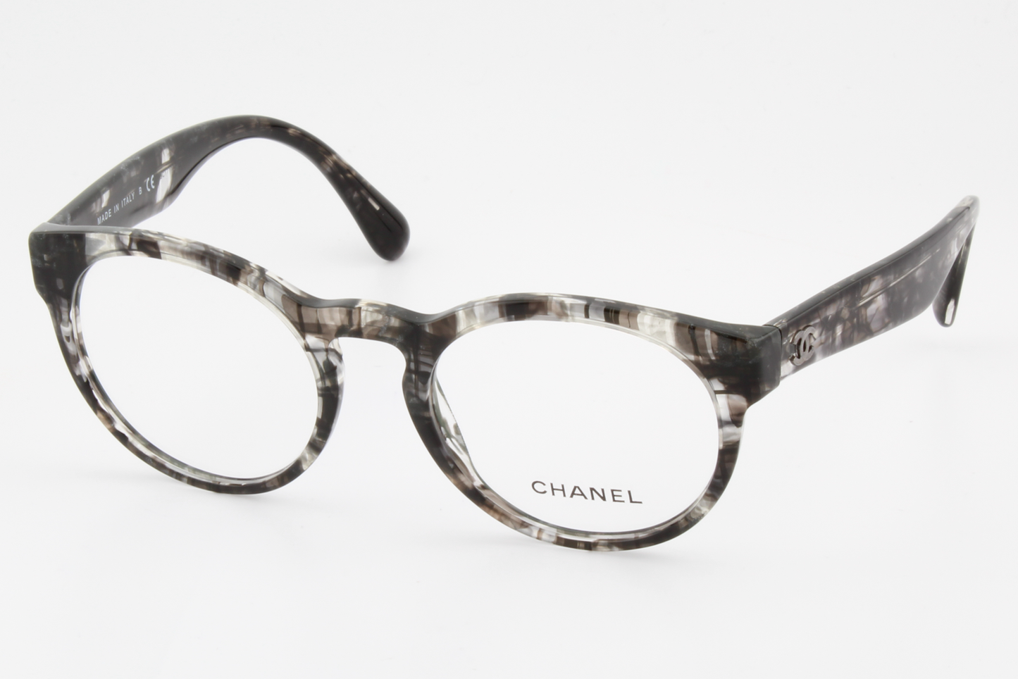 Chanel 3359  Female Round Glasses Frame Gloss Transparent Black Tweed 51mm