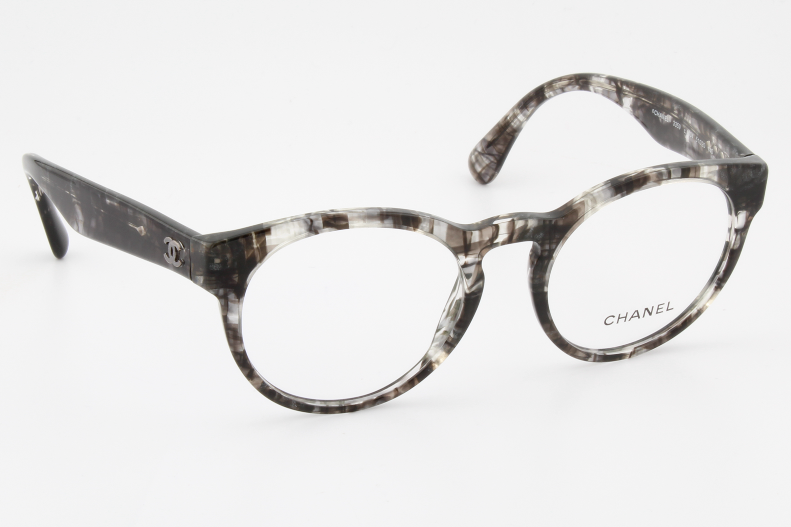 Chanel 3359  Female Round Glasses Frame Gloss Transparent Black Tweed 51mm