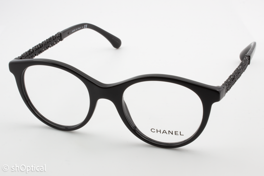 Chanel 3363-B  Female Round Glasses Frame Black 48mm