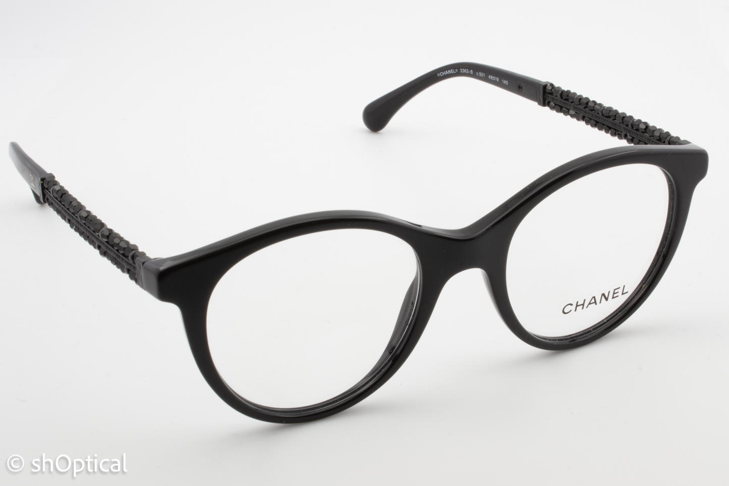 Chanel 3363-B  Female Round Glasses Frame Black 48mm