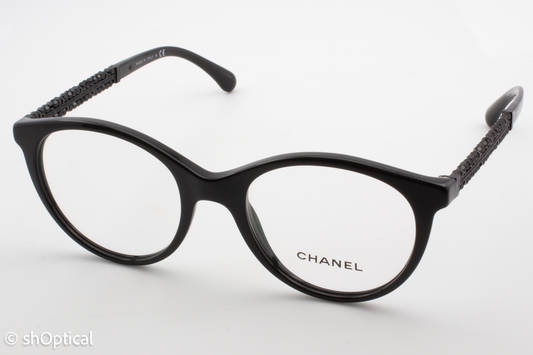 Chanel 3363-B  Female Round Glasses Frame Black 50mm