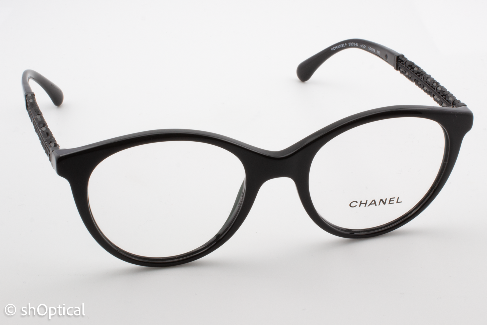 Chanel 3363-B  Female Round Glasses Frame Black 50mm