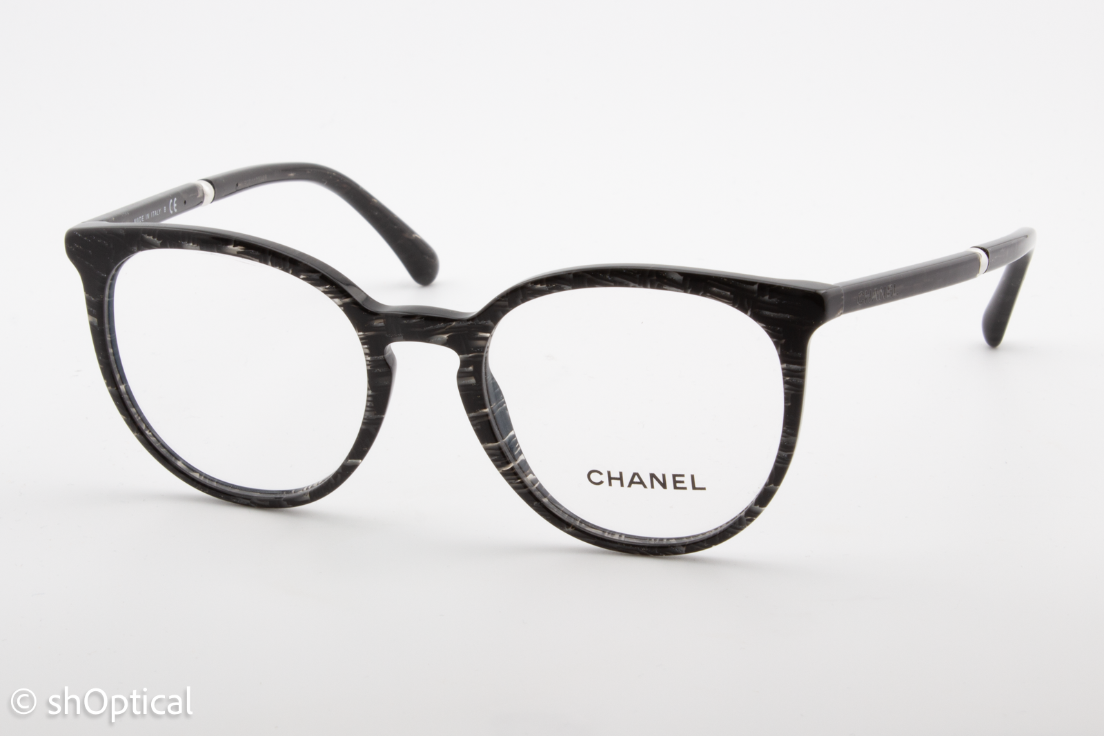 Chanel 3376-H  Female Round Glasses Frame Grey Glitter 50mm