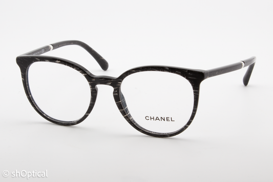 Chanel 3376-H  Female Round Glasses Frame Grey Glitter 50mm