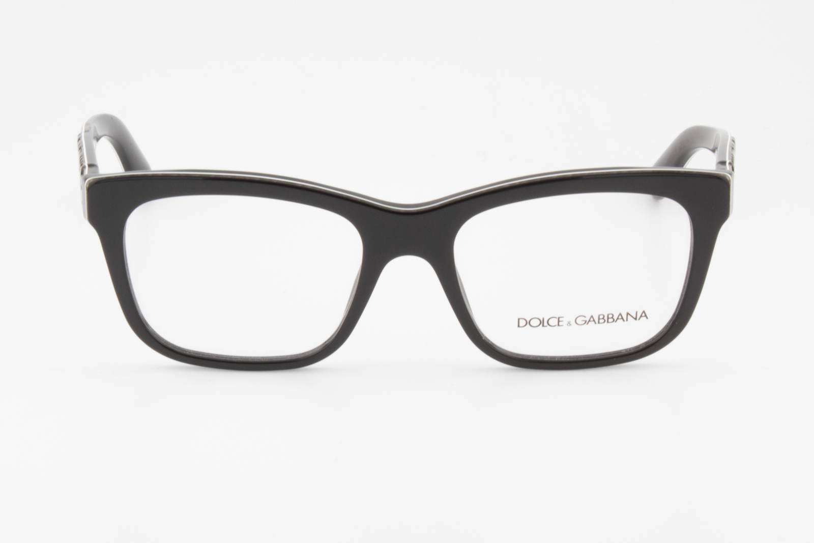 Dolce & Gabbana DG3239  Female Square Glasses Frame Black with brown patterened arms and black embossed flower temples 52mm