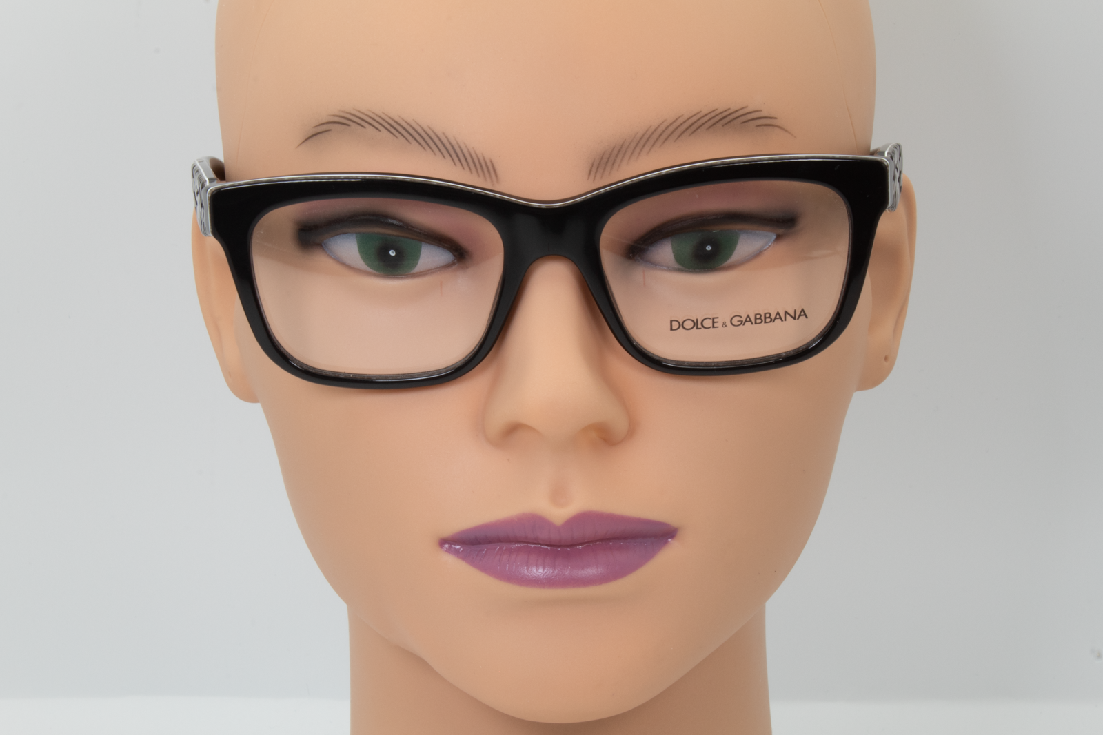 Dolce & Gabbana DG3239  Female Square Glasses Frame Black with brown patterened arms and black embossed flower temples 52mm