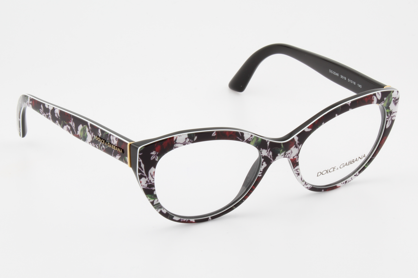 Dolce & Gabbana DG3246  Female Cat Eye Glasses Frame Top Rose Print 51mm