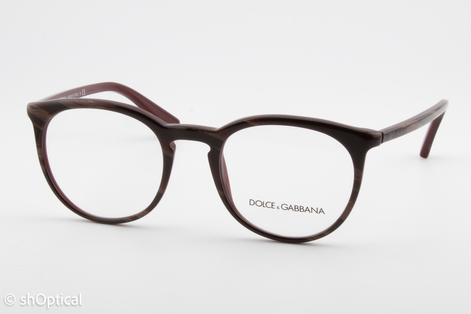 Dolce & Gabbana DG3269  Female Round Glasses Frame Striped Red on Bordeaux 51mm