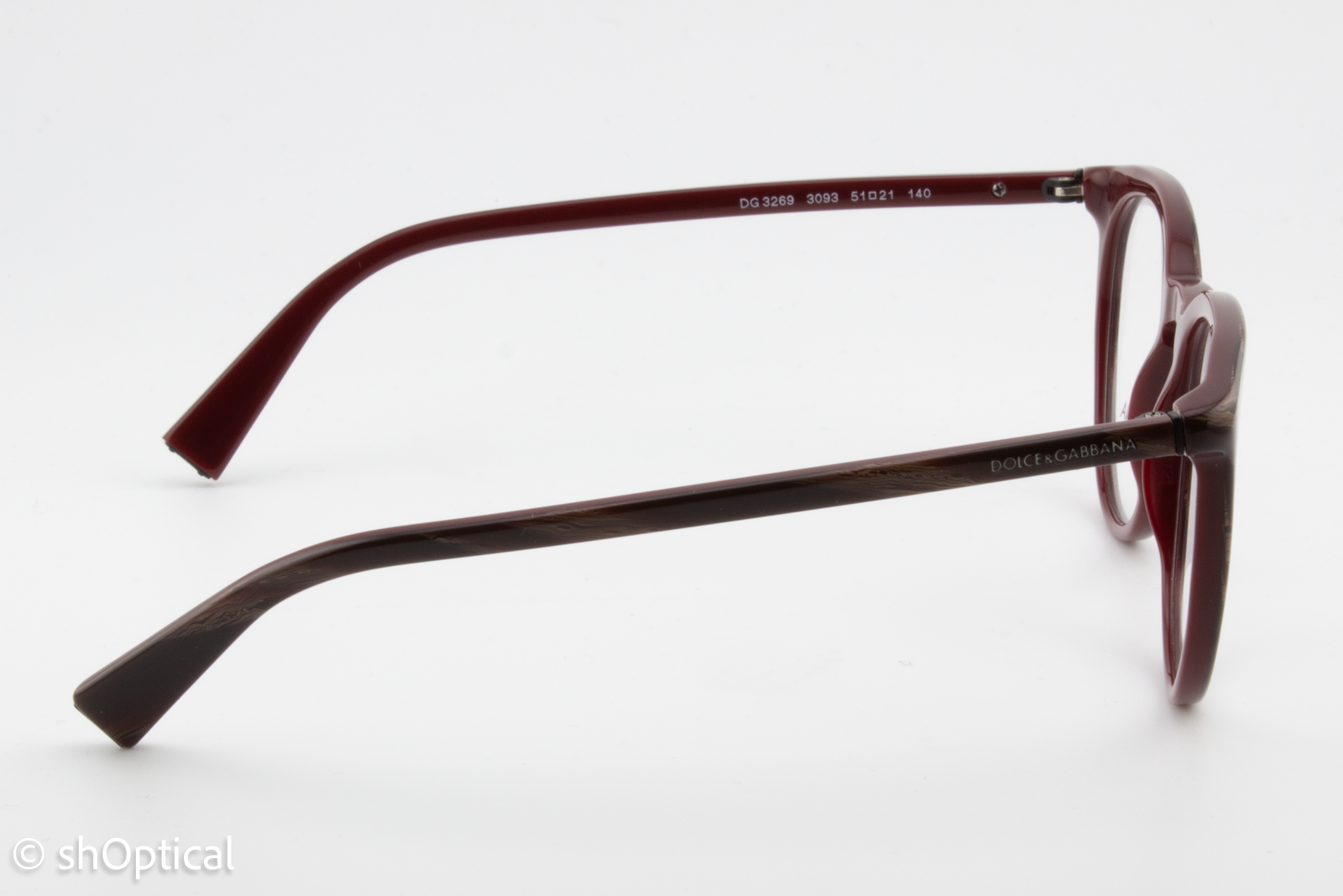 Dolce & Gabbana DG3269  Female Round Glasses Frame Striped Red on Bordeaux 51mm