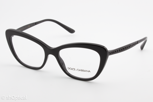 Dolce & Gabbana DG3275B  Female Butterfly Glasses Frame Polished Black Plastic 52mm