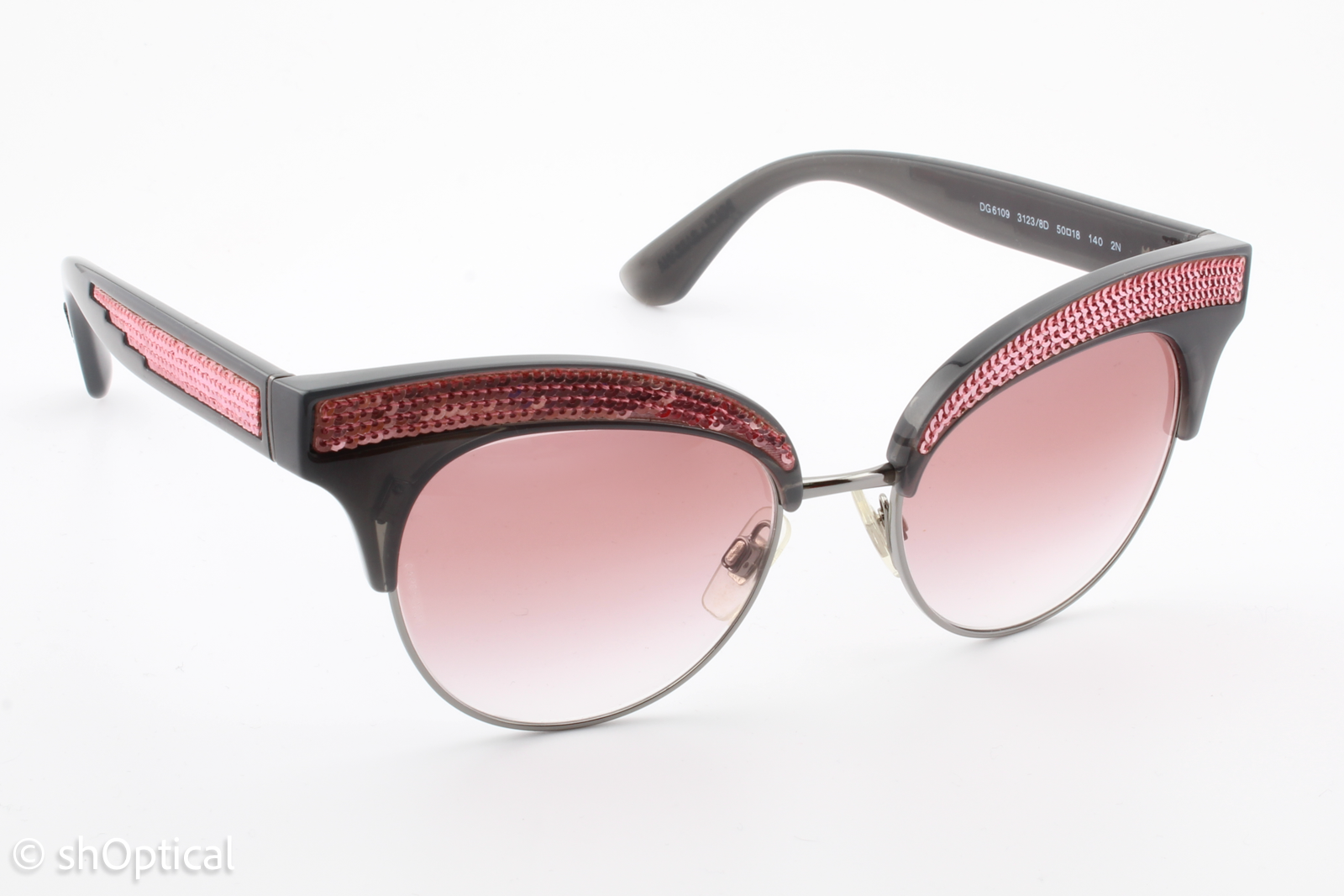 Dolce & Gabbana DG6109 3123/8D Womens Full Rim Sunglasses Black/Pink 50mm