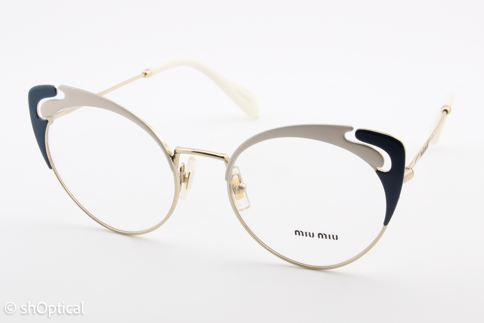 Miu Miu VMU50R  Female Cat Eye Glasses Frame Cream & Peacock Blue 52mm