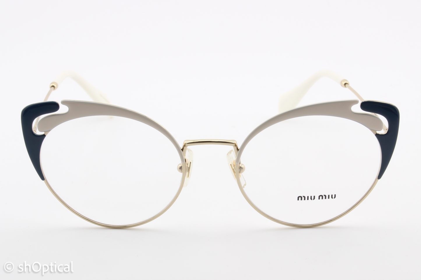 Miu Miu VMU50R  Female Cat Eye Glasses Frame Cream & Peacock Blue 52mm