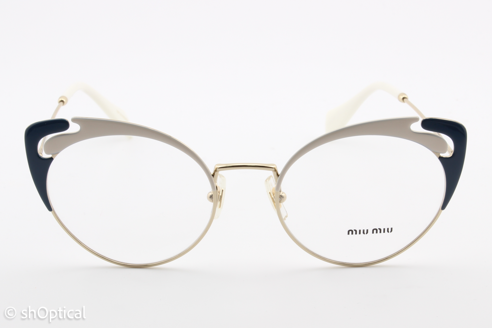 Miu Miu VMU50R  Female Cat Eye Glasses Frame Cream & Peacock Blue 52mm