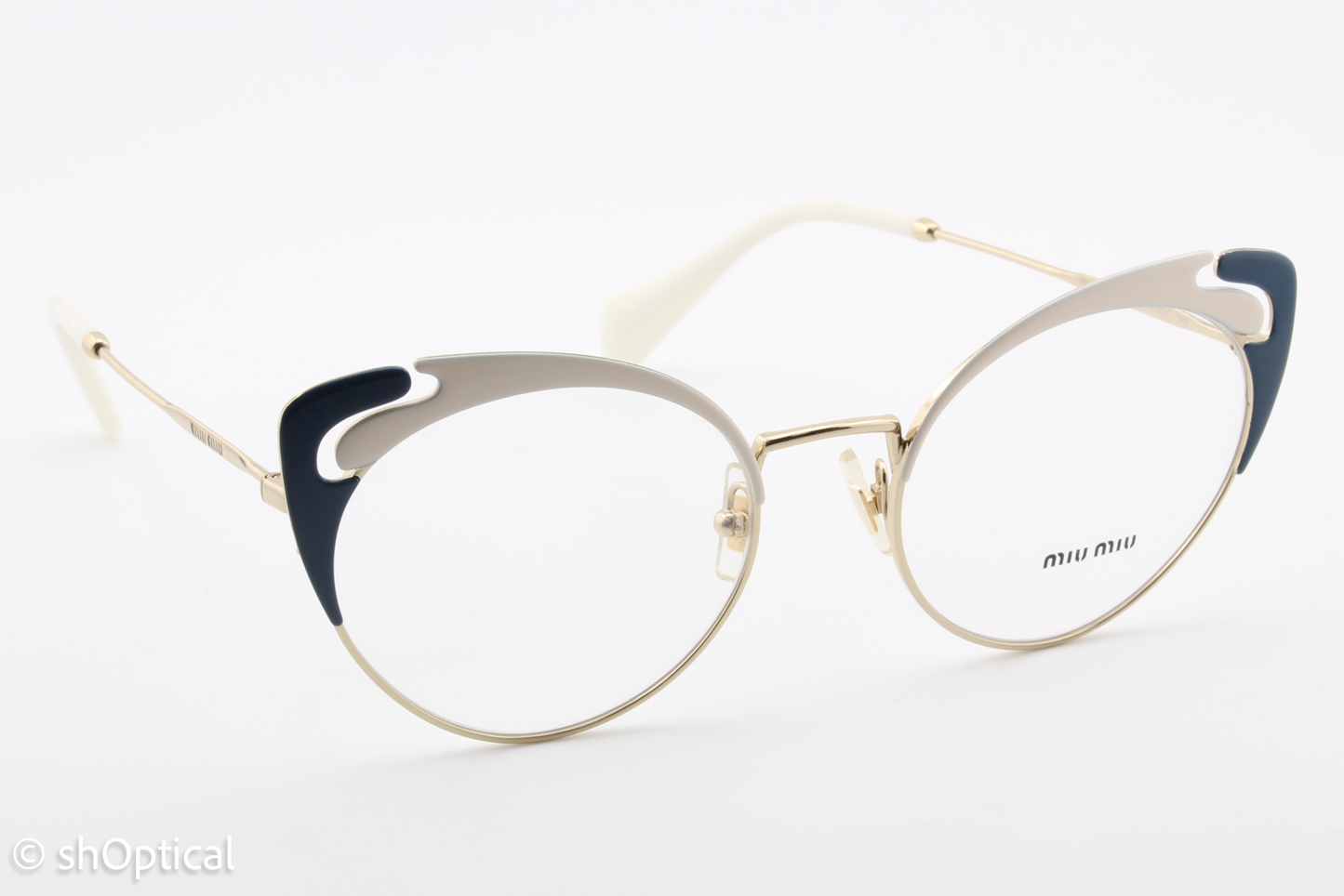 Miu Miu VMU50R  Female Cat Eye Glasses Frame Cream & Peacock Blue 52mm