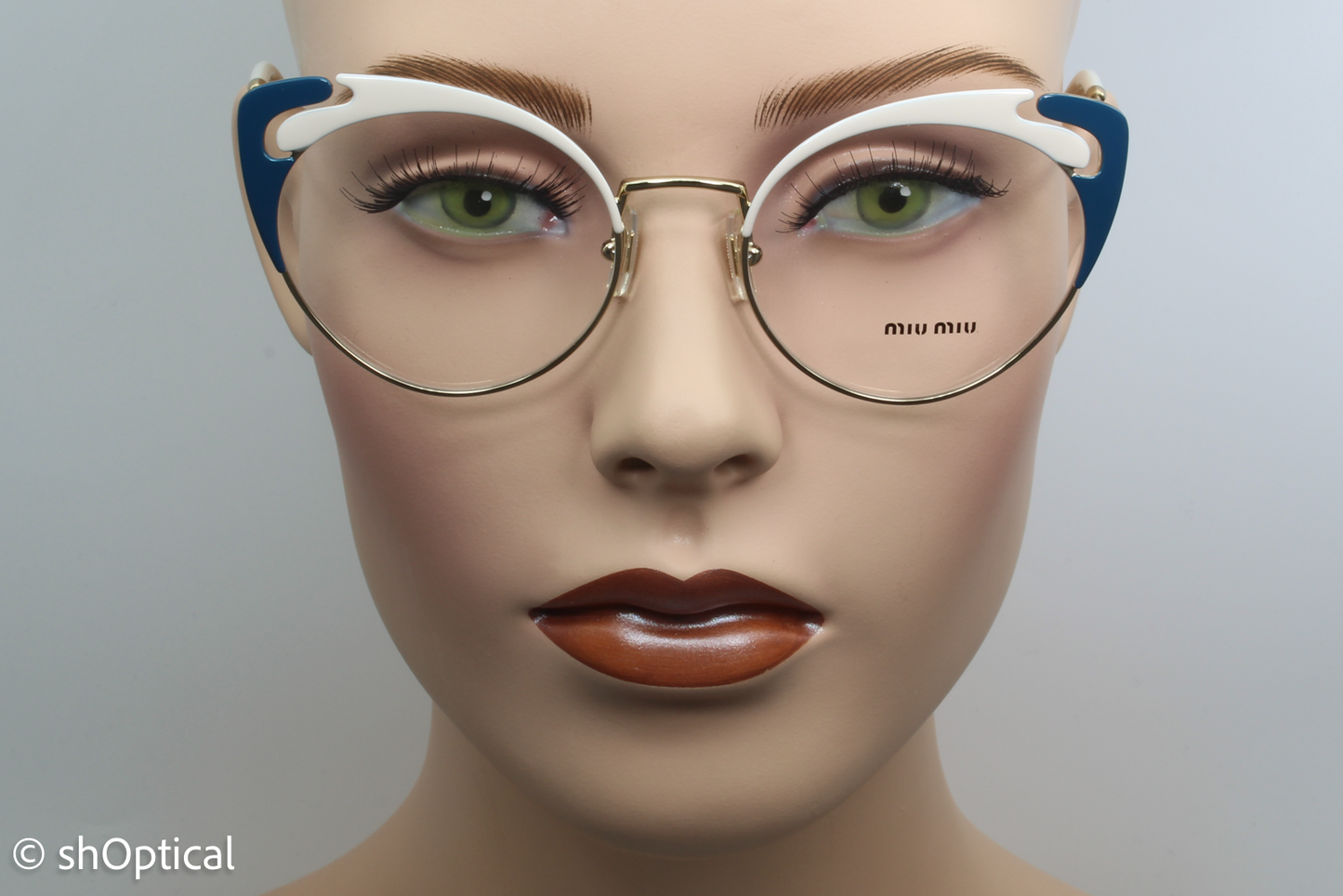 Miu Miu VMU50R  Female Cat Eye Glasses Frame Cream & Peacock Blue 52mm