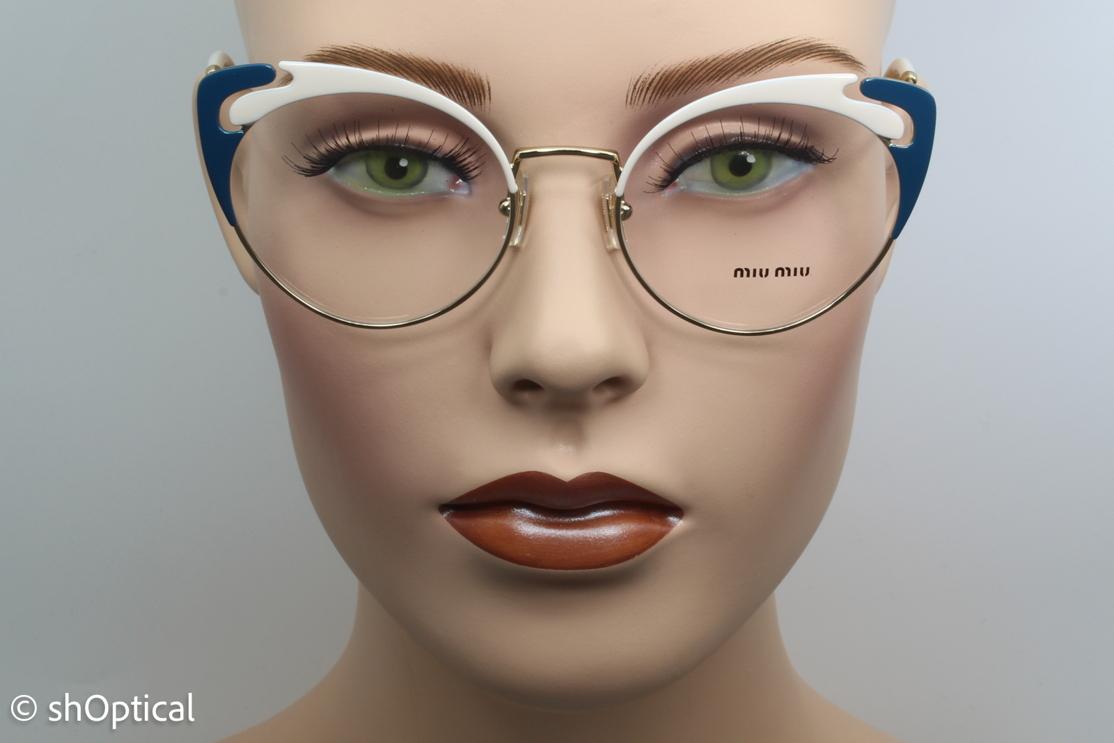 Miu Miu VMU50R  Female Cat Eye Glasses Frame Cream & Peacock Blue 52mm