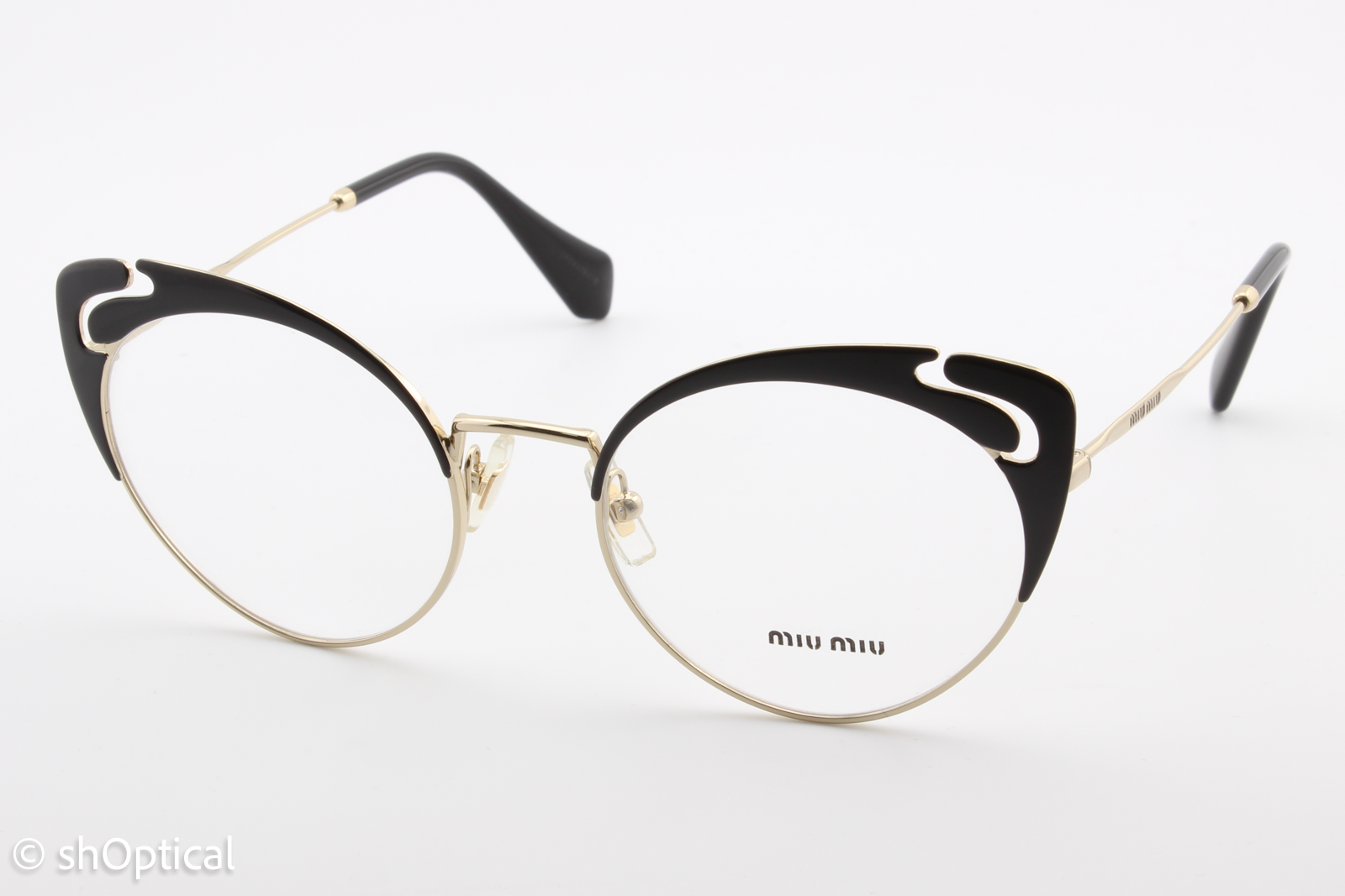 Miu Miu VMU50R  Female Cat Eye Glasses Frame Black & Gold 52mm