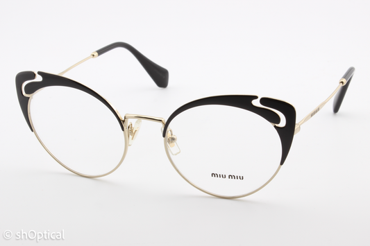 Miu Miu VMU50R  Female Cat Eye Glasses Frame Black & Gold 52mm