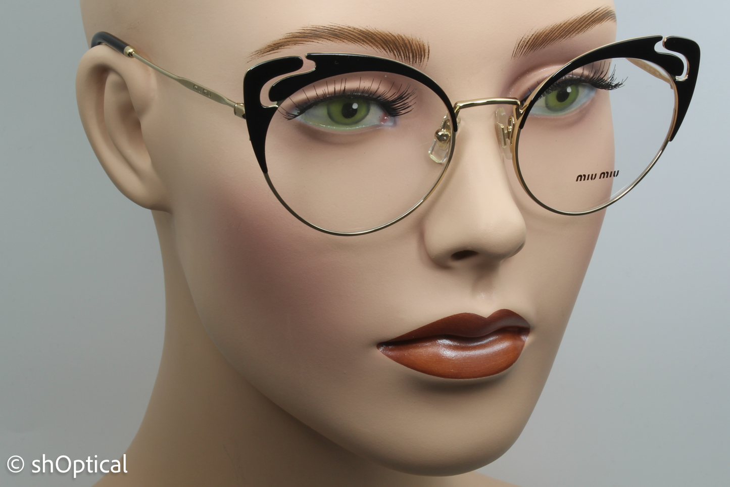 Miu Miu VMU50R  Female Cat Eye Glasses Frame Black & Gold 52mm