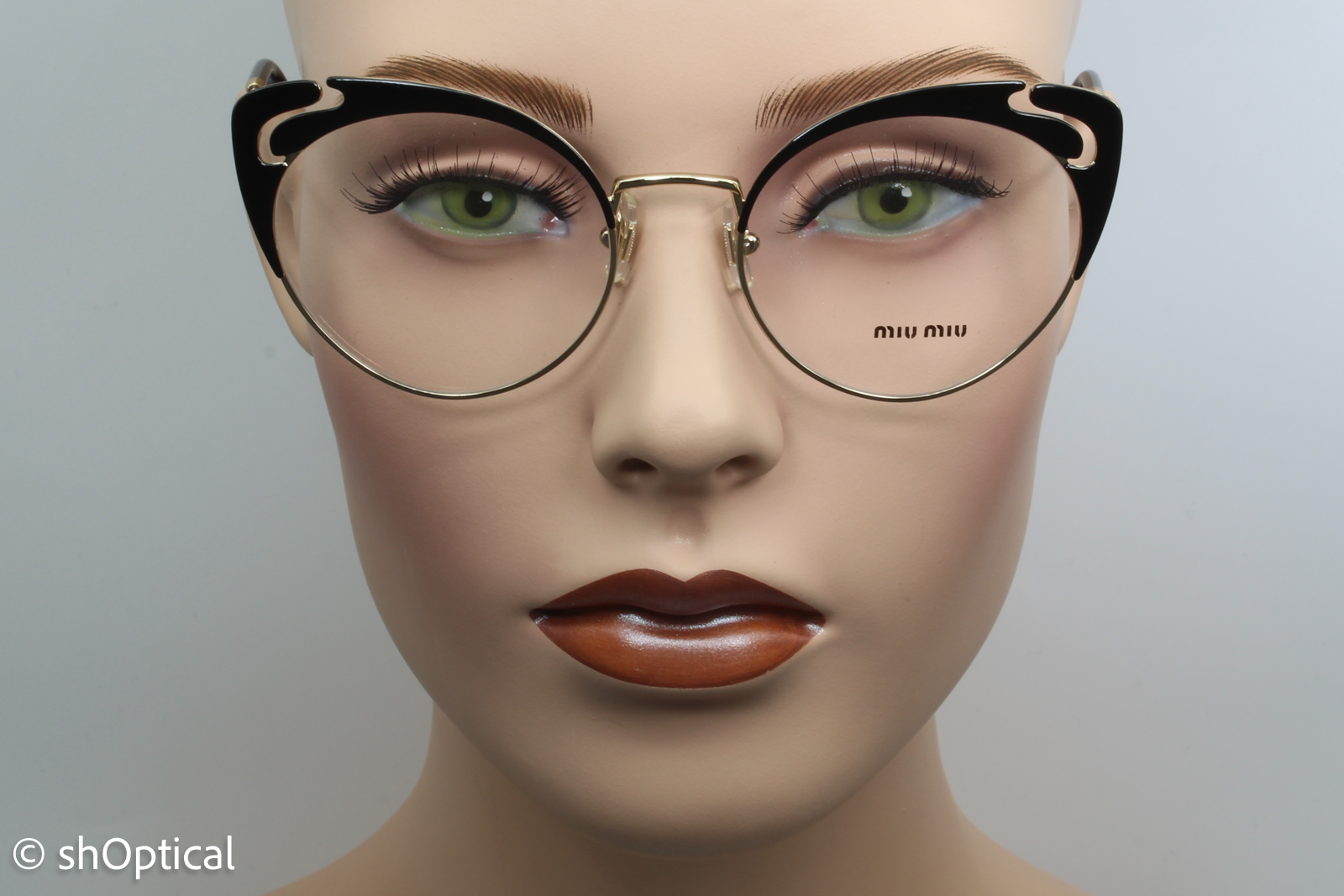 Miu Miu VMU50R  Female Cat Eye Glasses Frame Black & Gold 52mm