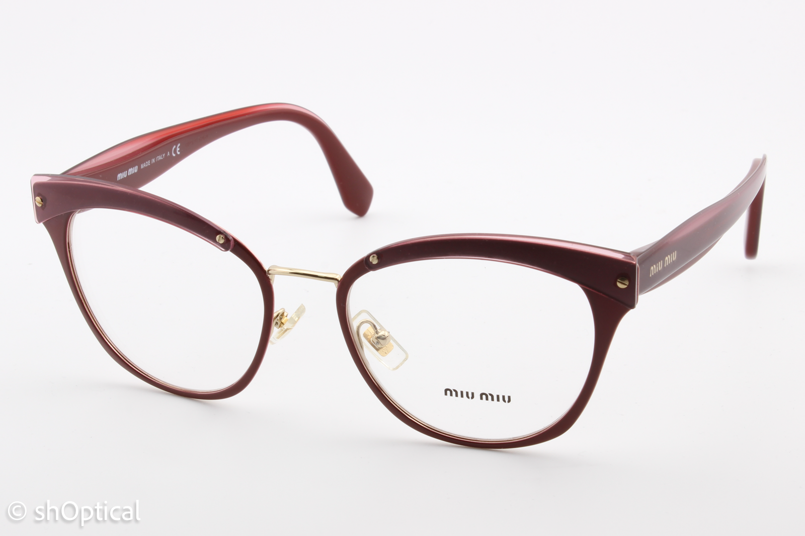 Miu Miu VMU54Q  Female Cat Eye Glasses Frame Burgundy 52mm