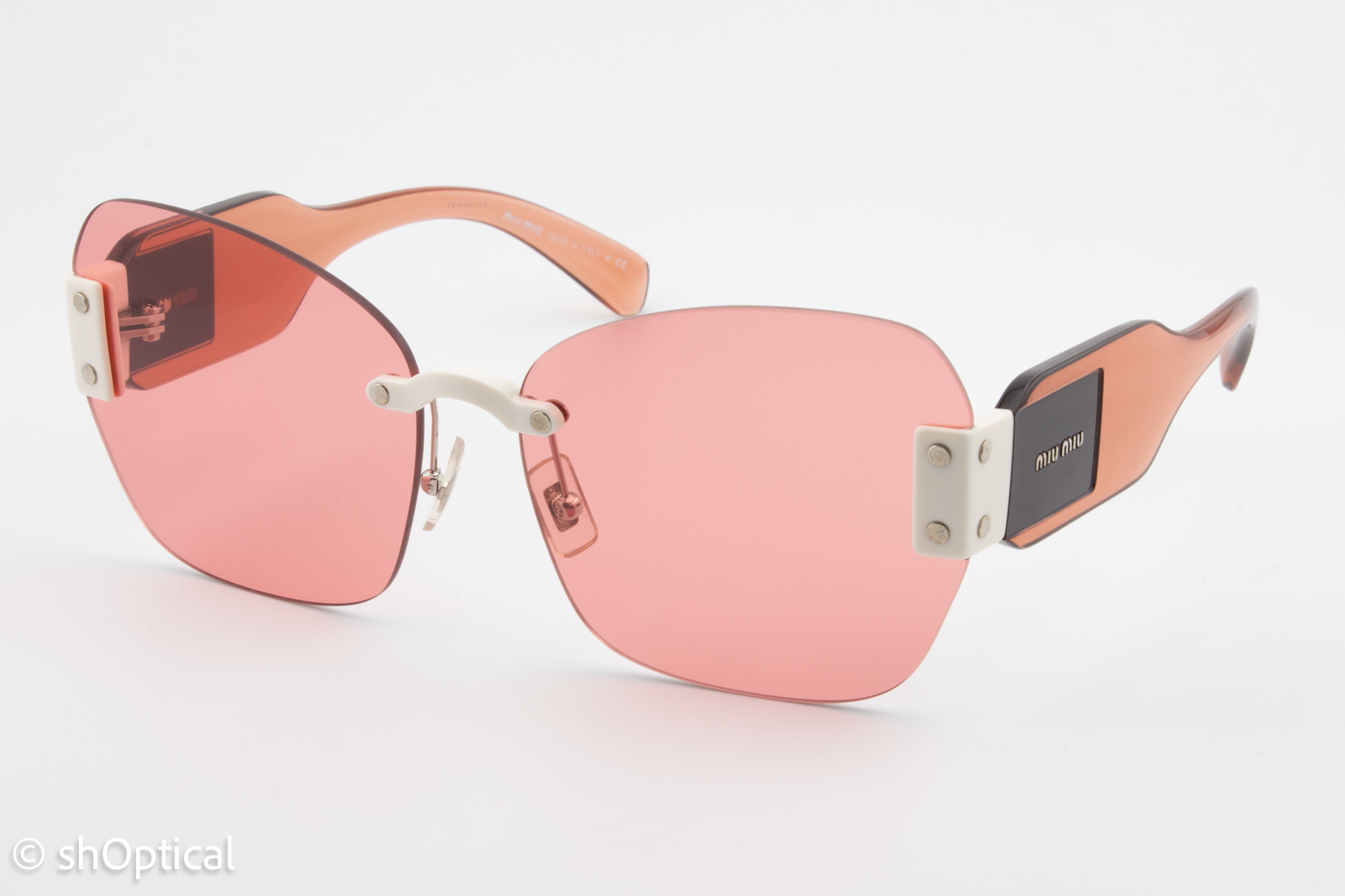 Miu Miu SMU08S VIU-1D0 Womens Rimless Sunglasses Transparent Dark Pink 63mm