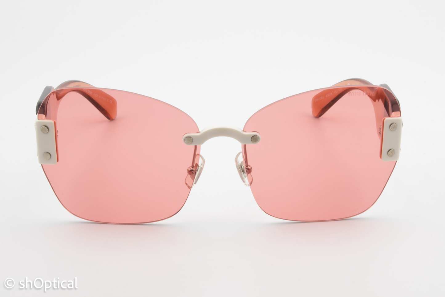 Miu Miu SMU08S VIU-1D0 Womens Rimless Sunglasses Transparent Dark Pink 63mm