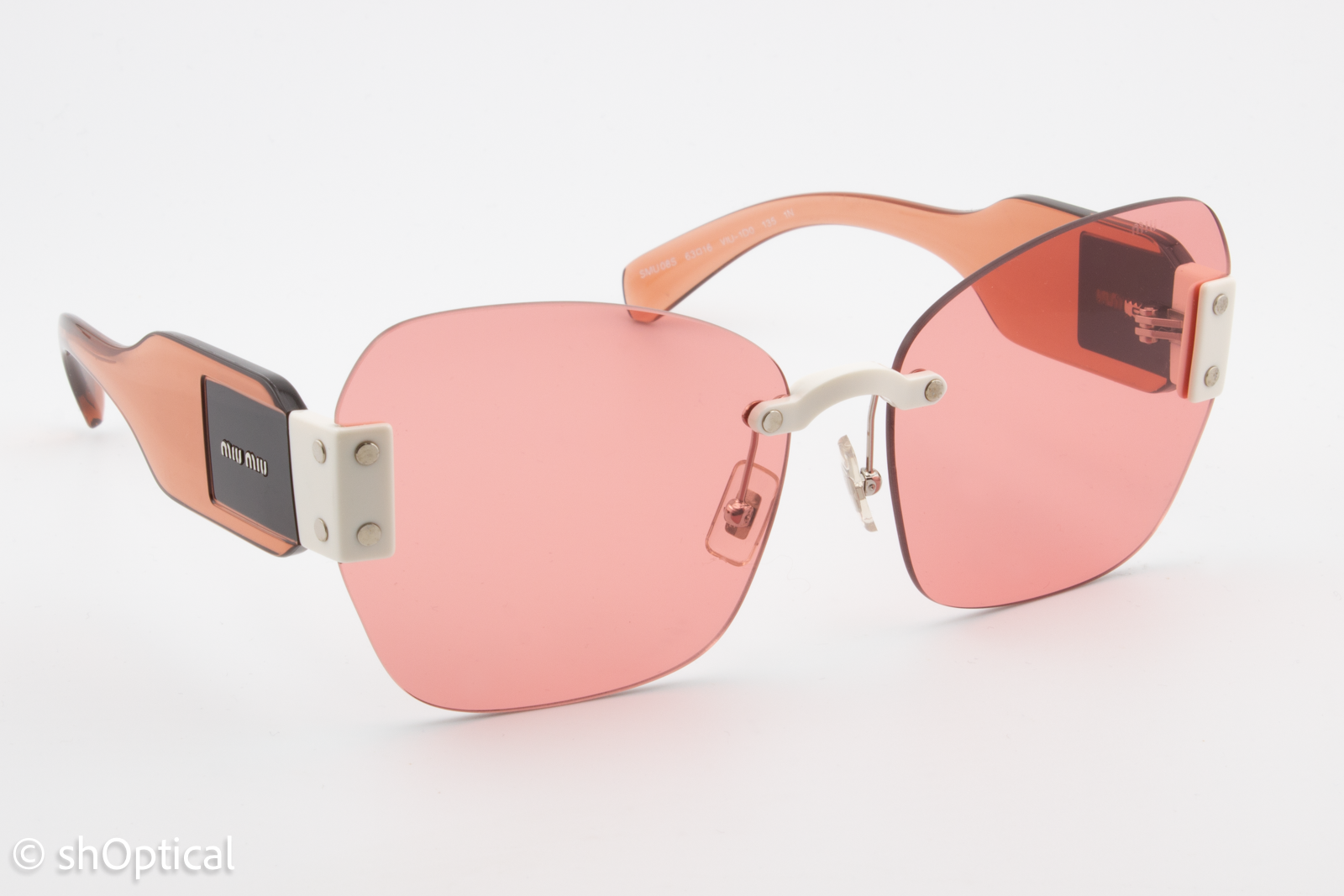 Miu Miu SMU08S VIU-1D0 Womens Rimless Sunglasses Transparent Dark Pink 63mm