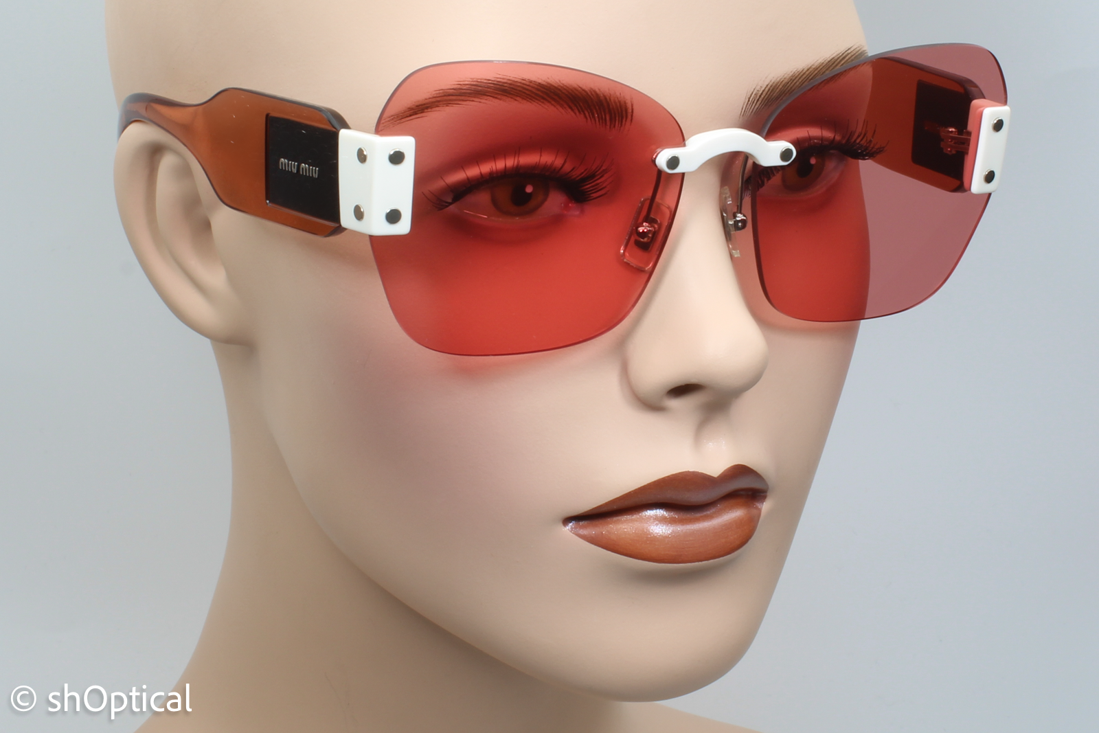 Miu Miu SMU08S VIU-1D0 Womens Rimless Sunglasses Transparent Dark Pink 63mm