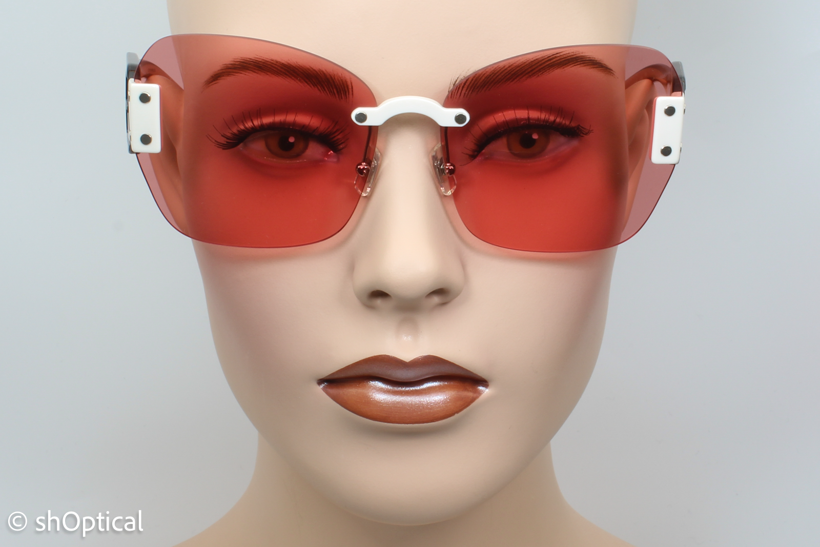 Miu Miu SMU08S VIU-1D0 Womens Rimless Sunglasses Transparent Dark Pink 63mm