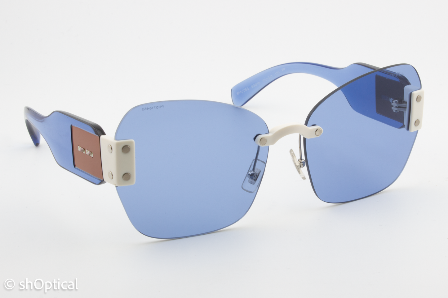 Miu Miu SMU08S VIU-2J1 Womens Rimless Sunglasses Transparent Blue 63mm