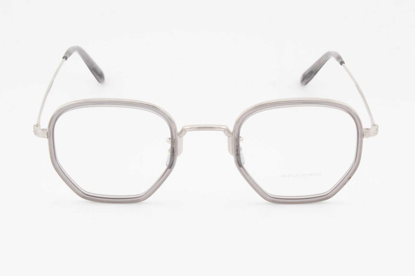 Oliver Peoples OV1234  Male Hexagonal Glasses Frame Workman grey and brushed silver 46mm